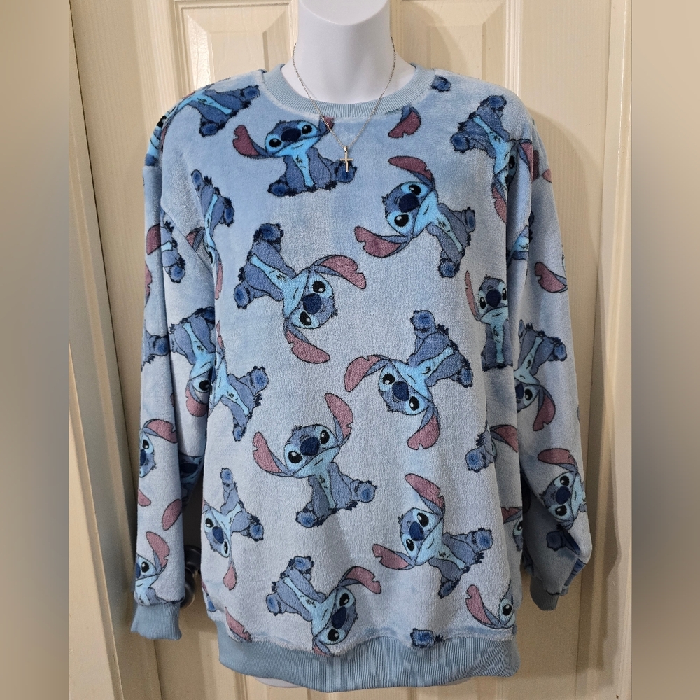 New✨️Disney Lilo & Stitch Plush Graphic Blue Sweatshirt
